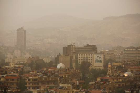 A general view of Damascus during sand storm and heavy rain