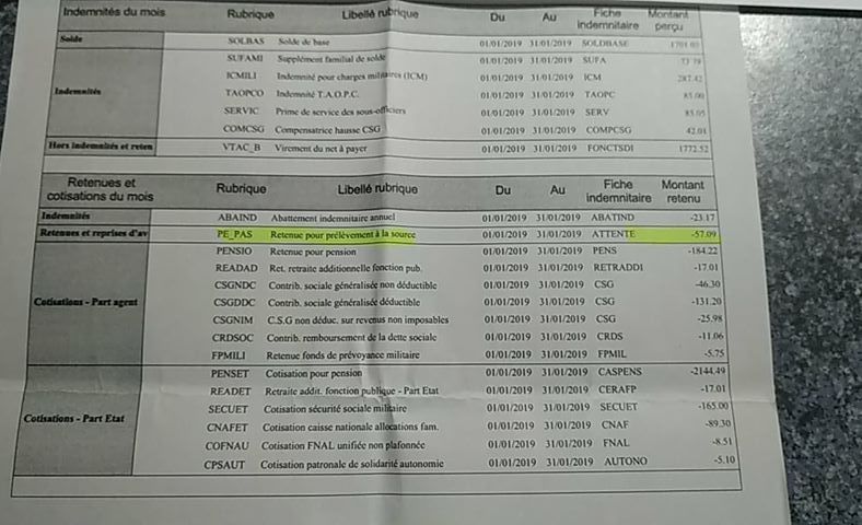 Prélèvement à la source : 57 euros/mois pour un militaire non imposable
