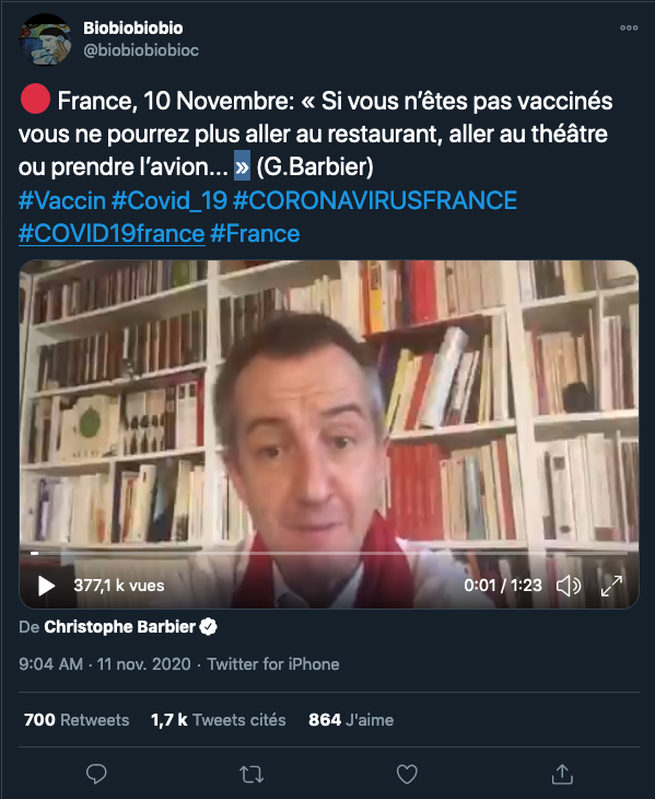 France, 10 Novembre: « Si vous n’êtes pas vaccinés….»
