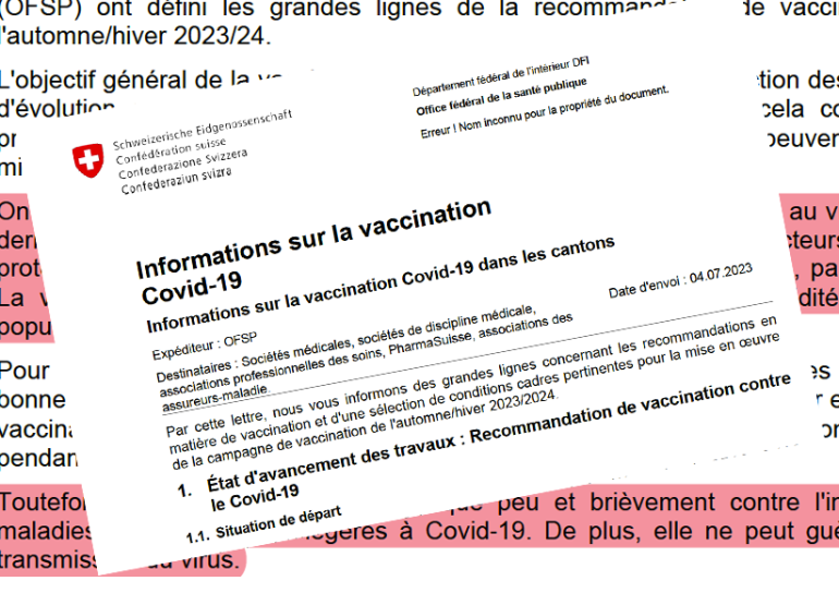 La quasi inutilité du vaccin Covid officiellement admise en Suisse