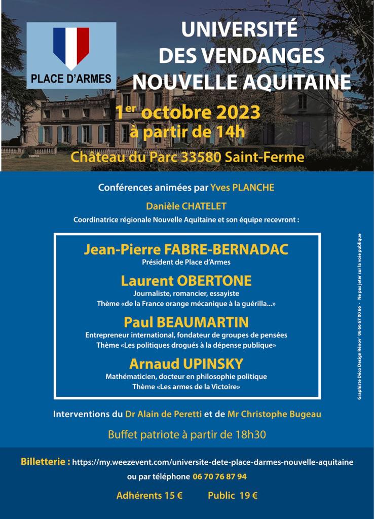Place d’Armes : Université des vendanges nouvelle Aquitaine